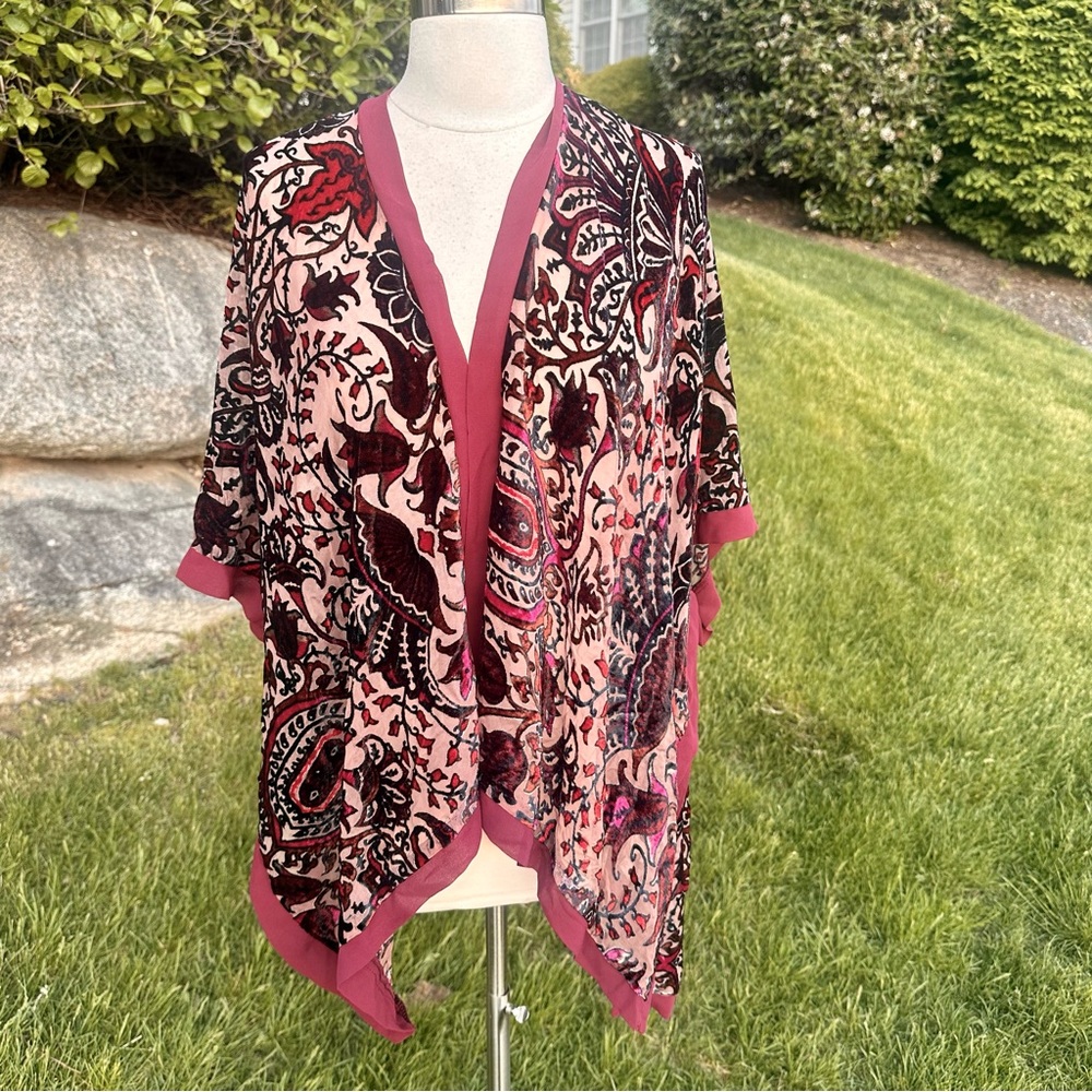 Soft Surroundings Velvet Wine Paisley Topper Kimono - Picture 6 of 16